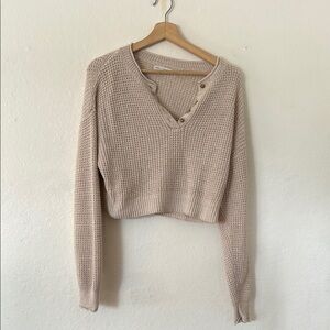 Aéropostale Cropped Quarter Button Sweater in Cream Sz S